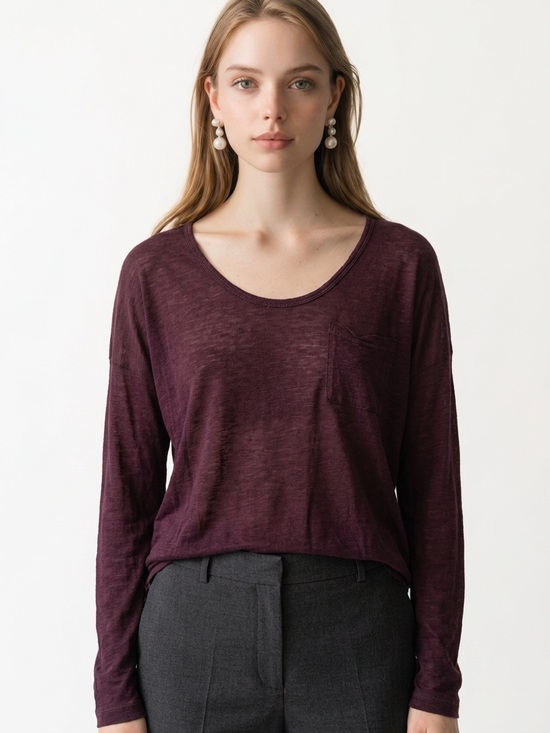 Madewell Tops - MADEWELL | Slouchy Lightweight Long-Sleeve Scoop Neck Top in Plum Women’s Size S